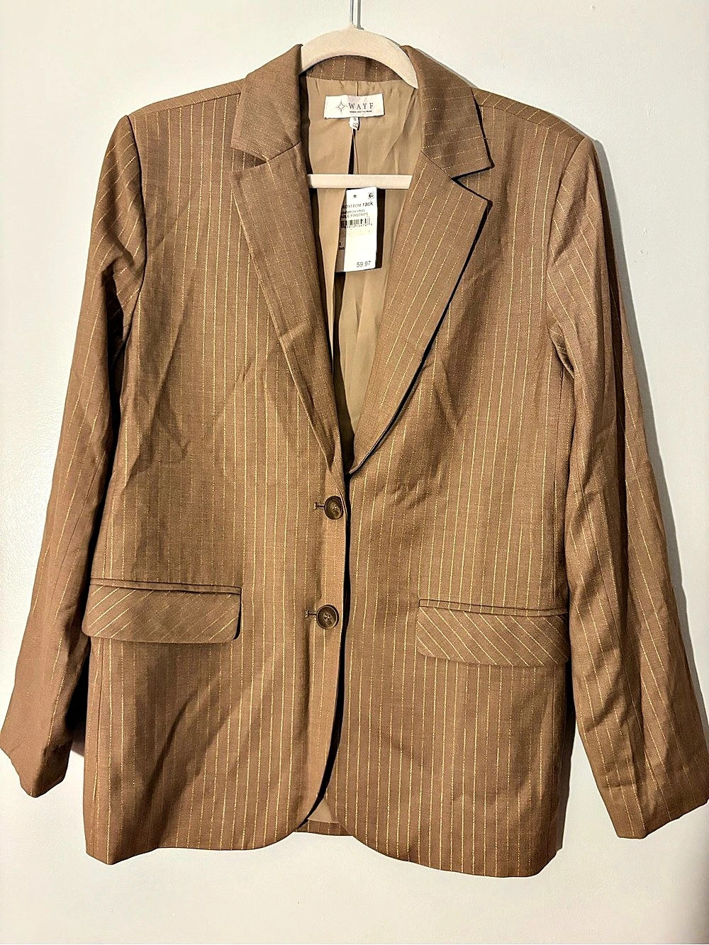 WAYF Pinstripe Two-Button Blazer Brown Size Small